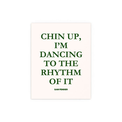Green and off-white poster of Sam Fender's "Chin Up" by Glow On Prints, featuring a vibrant, artistic portrait of the musician.