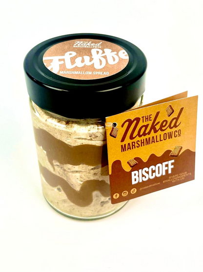 Biscoff® Gourmet Marshmallow Fluffe by THE MARSHMALLOW FACTORY featuring fluffy marshmallow texture with Biscoff® cookie flavor.
