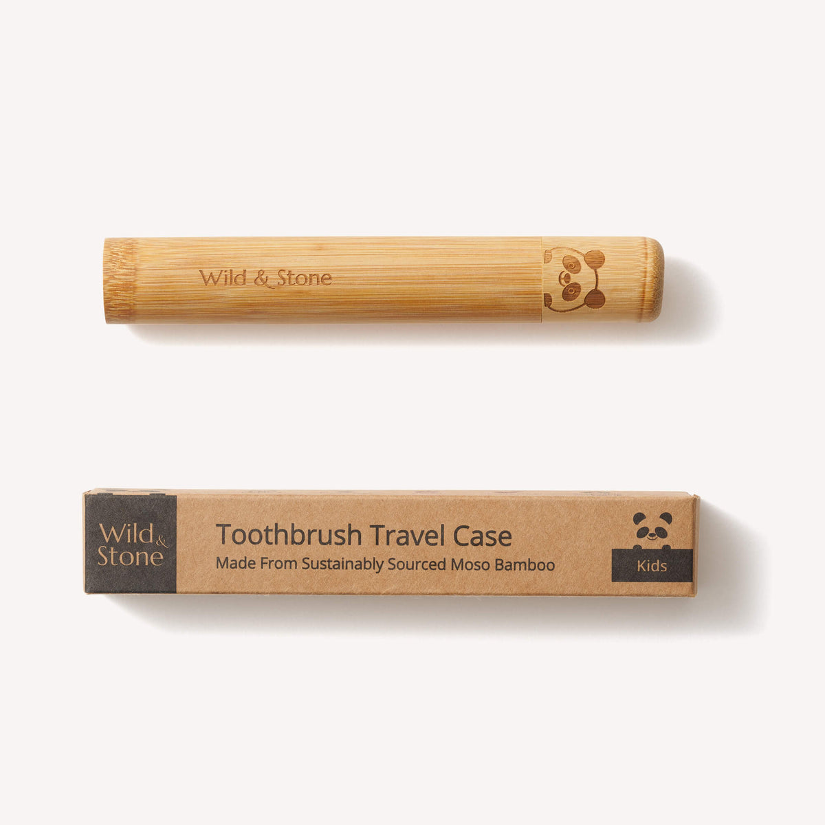 Children's bamboo toothbrush travel holder by Wild And Stone, showcasing a eco-friendly case designed for kids' toothbrushes.