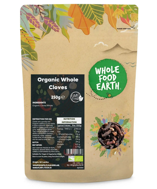 Organic whole cloves from ArtisanBox, showing a close-up of dark brown, dried, aromatic spice in a small bowl.