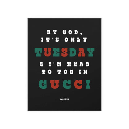 Black, green, and red poster titled "I Like Your Look" by Glow On Prints featuring floral blossom design.