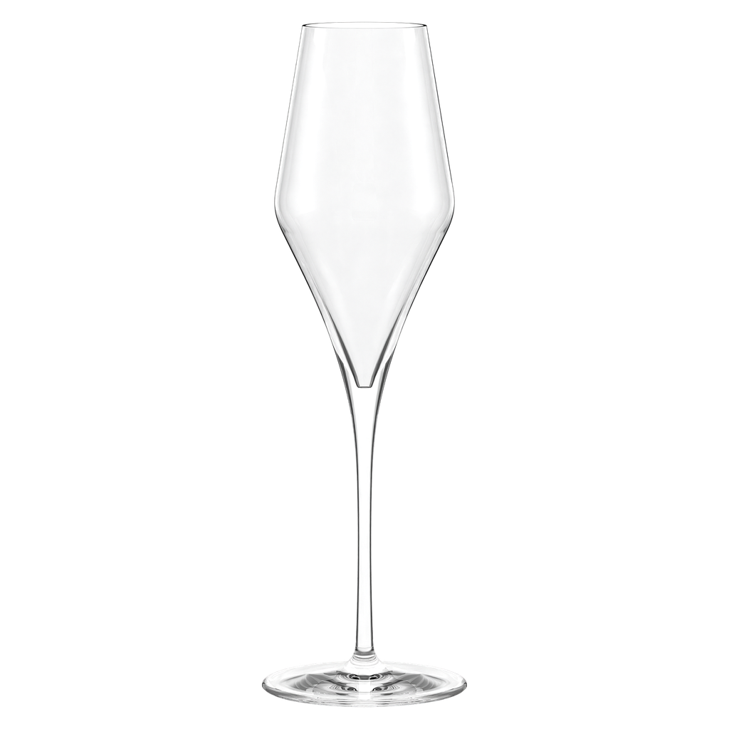 Set of four Stolzle Lausitz Quatrophil champagne flutes, 290ml, clear glass wine glasses in a box of six by Glassware UK