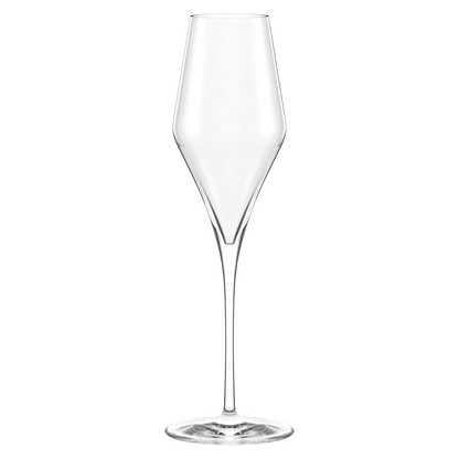 Set of four Stolzle Lausitz Quatrophil champagne flutes, 290ml, clear glass wine glasses in a box of six by Glassware UK