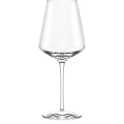 Set of four Stolzle Lausitz Quatrophil Bordeaux wine glasses, 645ml, made of clear glass in a box of six.