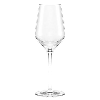 Set of six Stolzle Lausitz Quatrophil white wine glasses, 405ml capacity, elegant clear glassware for wine drinking.
