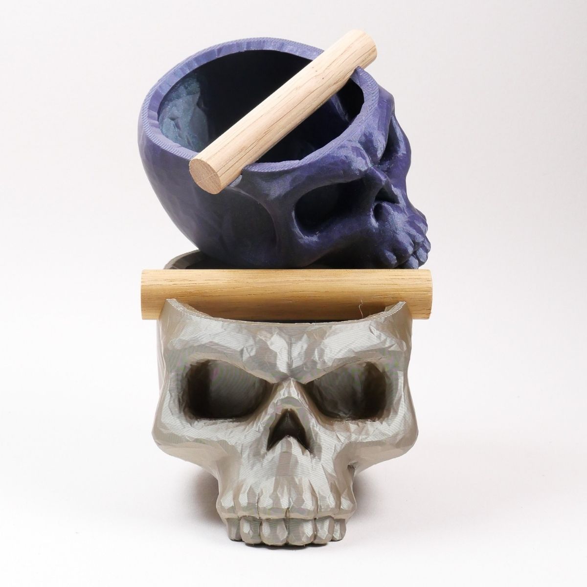 Gothic Skull Espresso Knock Box by KNOCDIC® with oak bar for coffee grounds disposal, featuring a dark skull design.