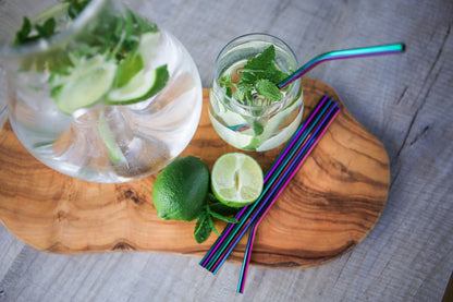 Set of 8 reusable rainbow stainless steel drinking straws by Wild and Stone, eco-friendly and durable for daily use.