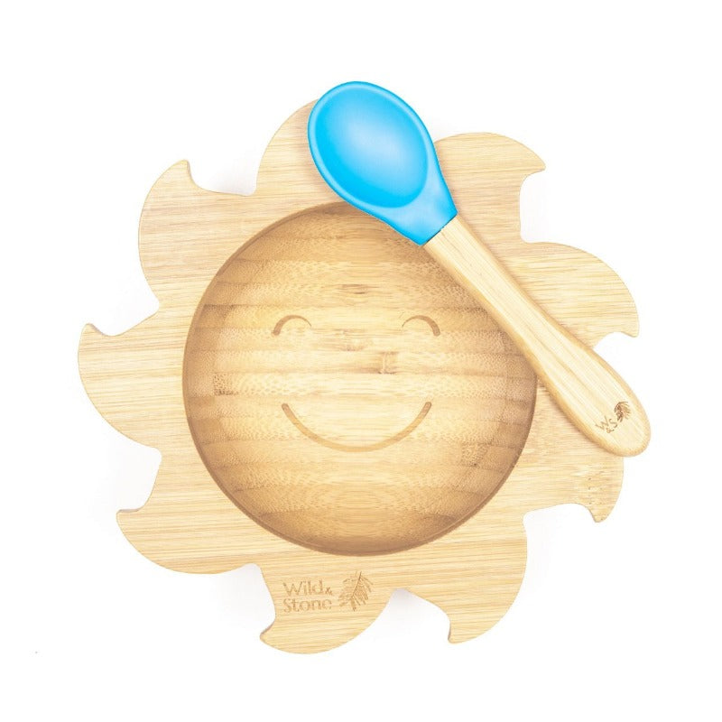 Baby bamboo weaning bowl set with "You Are My Sunshine" design, featuring a child-friendly baby bowl from Wild And Stone.