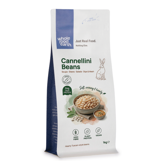 Whole Food Earth cannellini beans in a bowl, showing creamy white beans from the beans and pulses category.