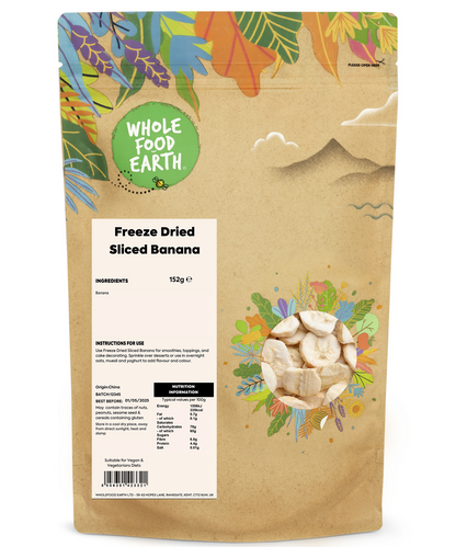 Freeze dried sliced banana from Whole Food Earth, a natural dried fruit snack with crispy banana slices.