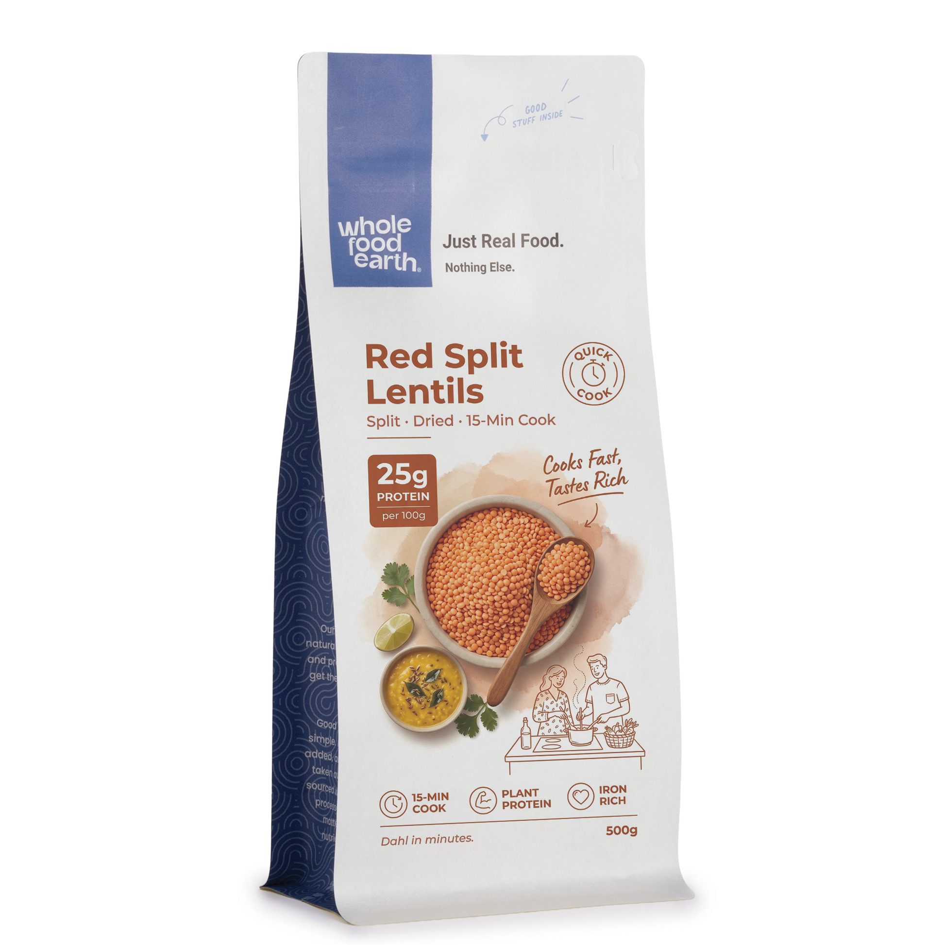 Organic red split lentils from Whole Food Earth, showing a close-up of vibrant, dried beans in a natural setting.