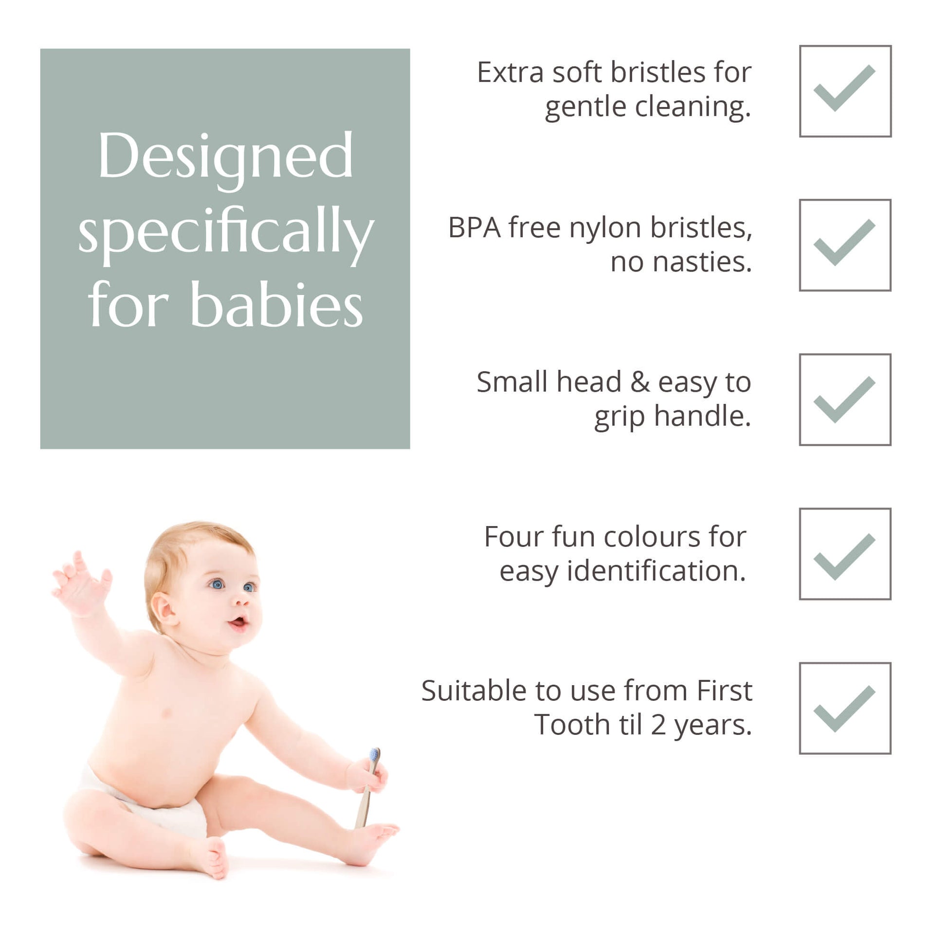 Wild and Stone baby bamboo toothbrushes with four packs and extra soft bristles, ideal for gentle infant oral care.
