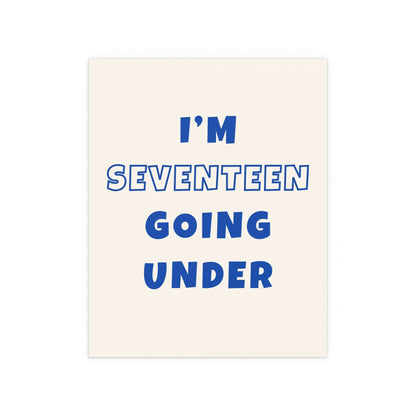Off-white and blue poster of Sam Fender's "Seventeen Going Under" by Glow On Prints, featuring a vibrant music-inspired design.
