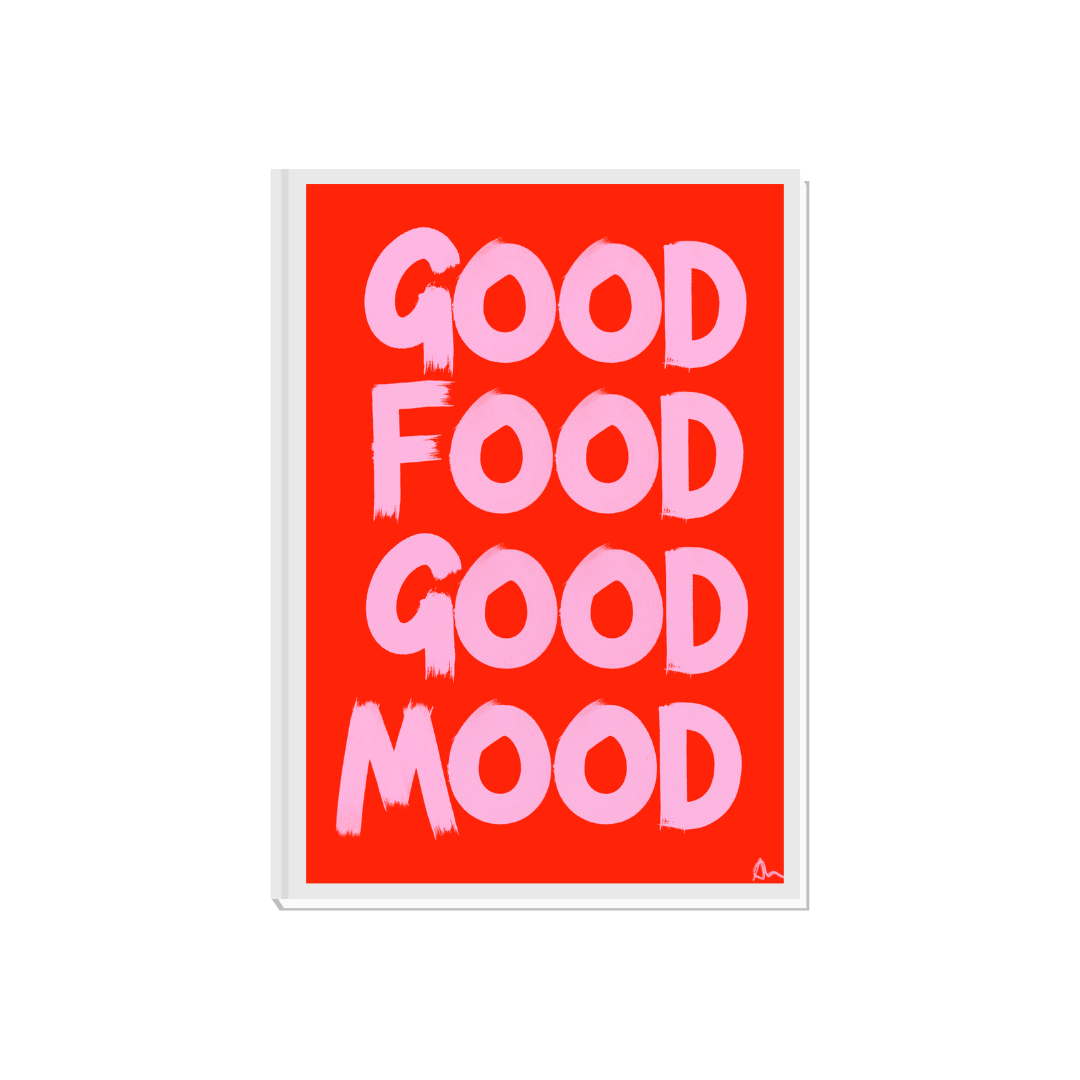 Pink and red food and drink kitchen print by Peak Prints, featuring playful, colorful illustrations for a cheerful kitchen decor.