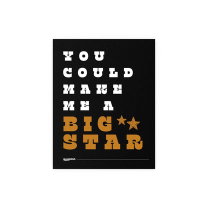 Glow On Prints Blossoms Big Star poster featuring black, white, and orange floral design on a white background.