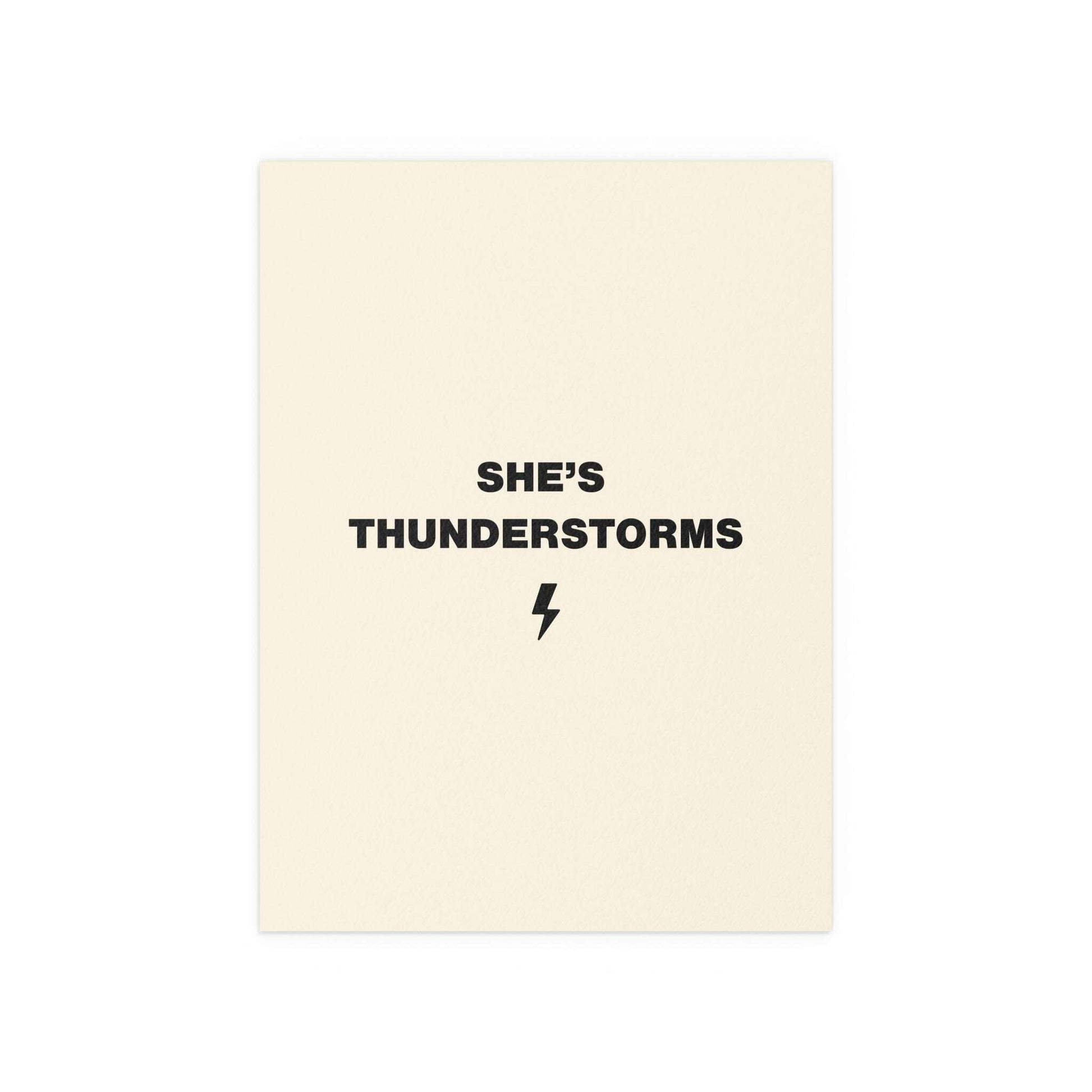Arctic Monkeys "She's Thunderstorms" poster by Glow On Prints featuring bold black and white band artwork.
