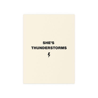 Arctic Monkeys "She's Thunderstorms" poster by Glow On Prints featuring bold black and white band artwork.
