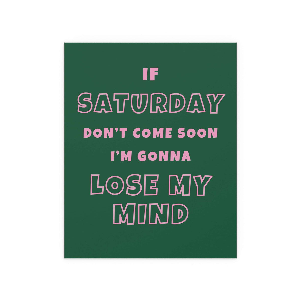 Green and pink poster of Sam Fender's "Saturday" by Glow On Prints, featuring vibrant artwork of the musician.