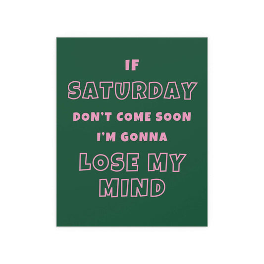 Green and pink poster of Sam Fender's "Saturday" by Glow On Prints, featuring vibrant artwork of the musician.