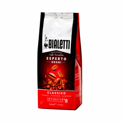 Bialetti Brew Italia whole bean coffee in a bag, showcasing the packaging with coffee beans visible, ideal for brewing fresh coffee.