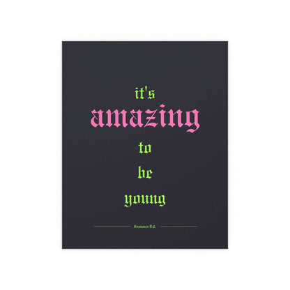 Colorful poster of Fontaines DC's "It's Amazing To Be Young" featuring black, green, and pink designs by Glow On Prints.