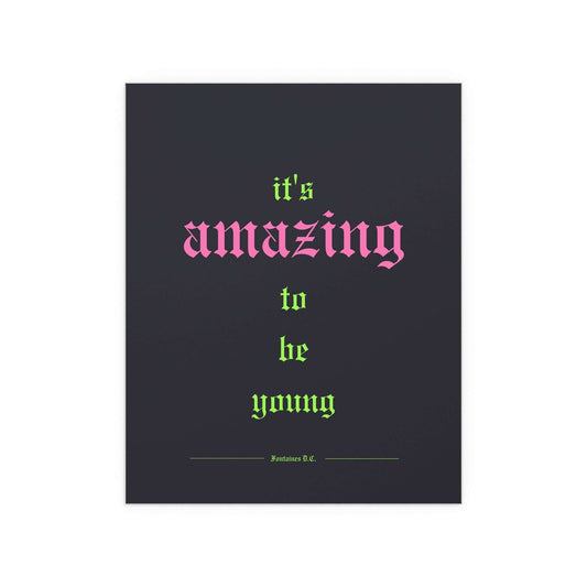 Colorful poster of Fontaines DC's "It's Amazing To Be Young" featuring black, green, and pink designs by Glow On Prints.