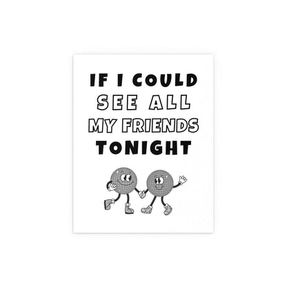 Black and white LCD Soundsystem "All My Friends" poster by Glow On Prints, featuring bold typography and artistic design.