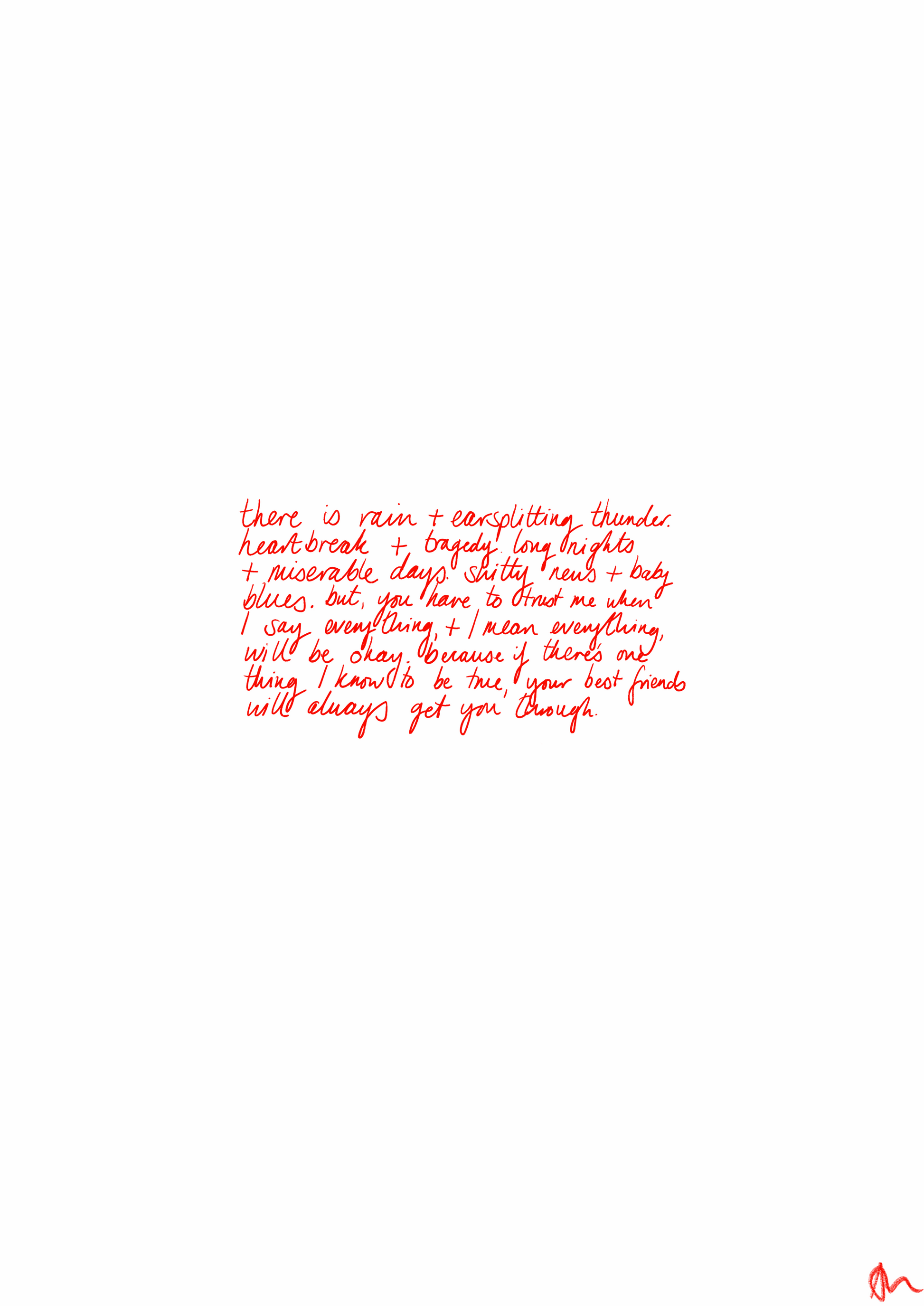 Minimalist red art print of the Best Friends Poem by Peak Prints, featuring relatable, heartfelt message on high-quality paper.