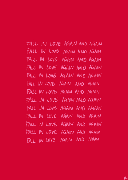Romantic red Charli XCX music print titled "Fall In Love" by Peak Prints, featuring vibrant red and artistic design on A3 paper.