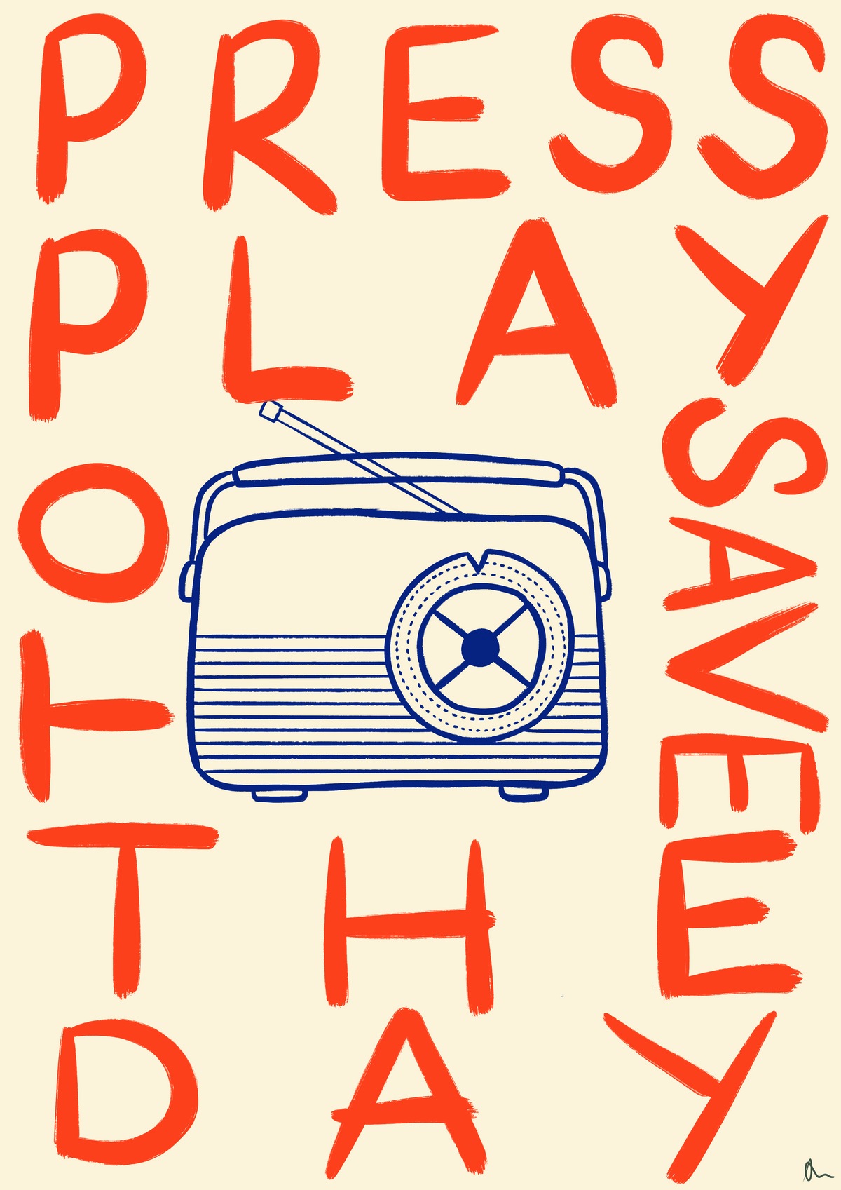 A3 print featuring the playful, colorful typographic design of "Press Play" music phrase by Peak Prints.