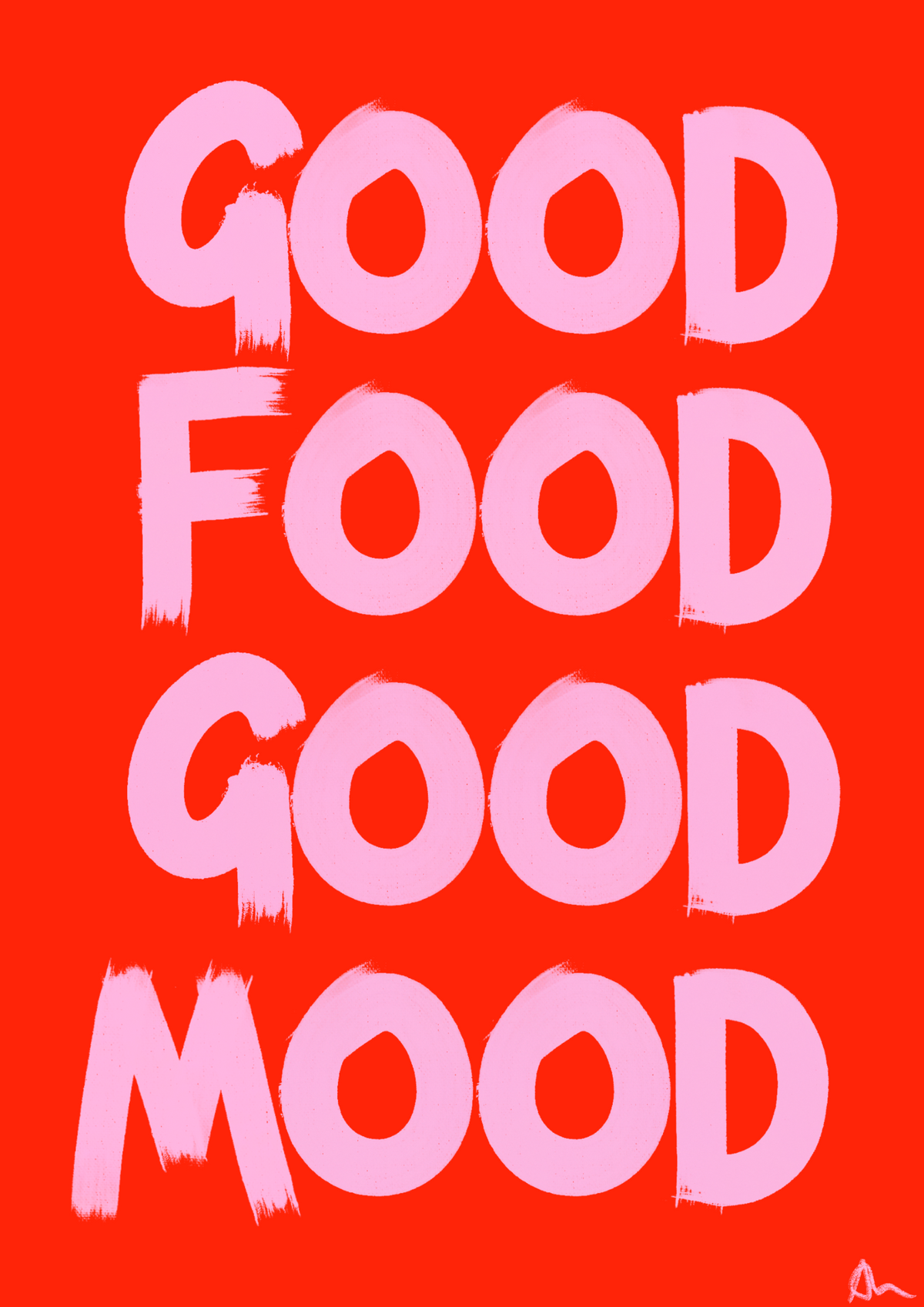 Pink and red food and drink kitchen print by Peak Prints, featuring cheerful, colorful illustrations for a fun kitchen decor piece.