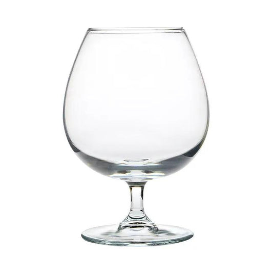 A 550ml Brandy Balloon Glass designed for whisky, with a rounded bowl and clear glass construction by Glassware UK.