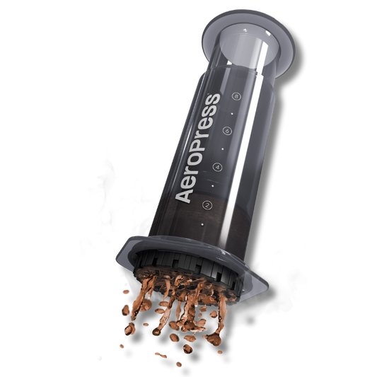 Front view of the XL AeroPress Travel Coffee Maker by Contact Coffee Company Ltd., compact brewing gear for on-the-go coffee.
