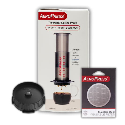 Aeropress coffee maker bundle from Contact Coffee Company Ltd. includes brewing accessories and accessories for coffee enthusiasts.