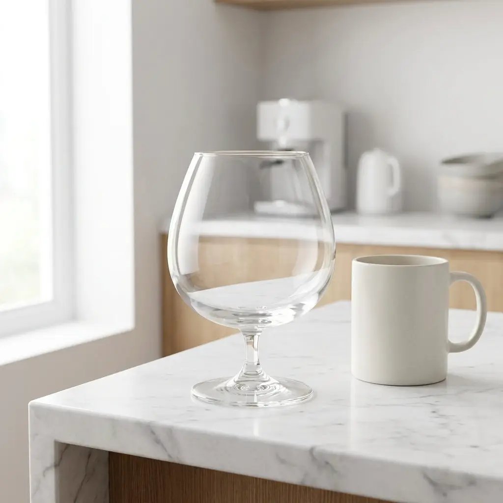 Set of six 550ml Brandy Balloon Glasses by Glassware UK, stylish whisky tumblers with rounded bowls for enjoying spirits.