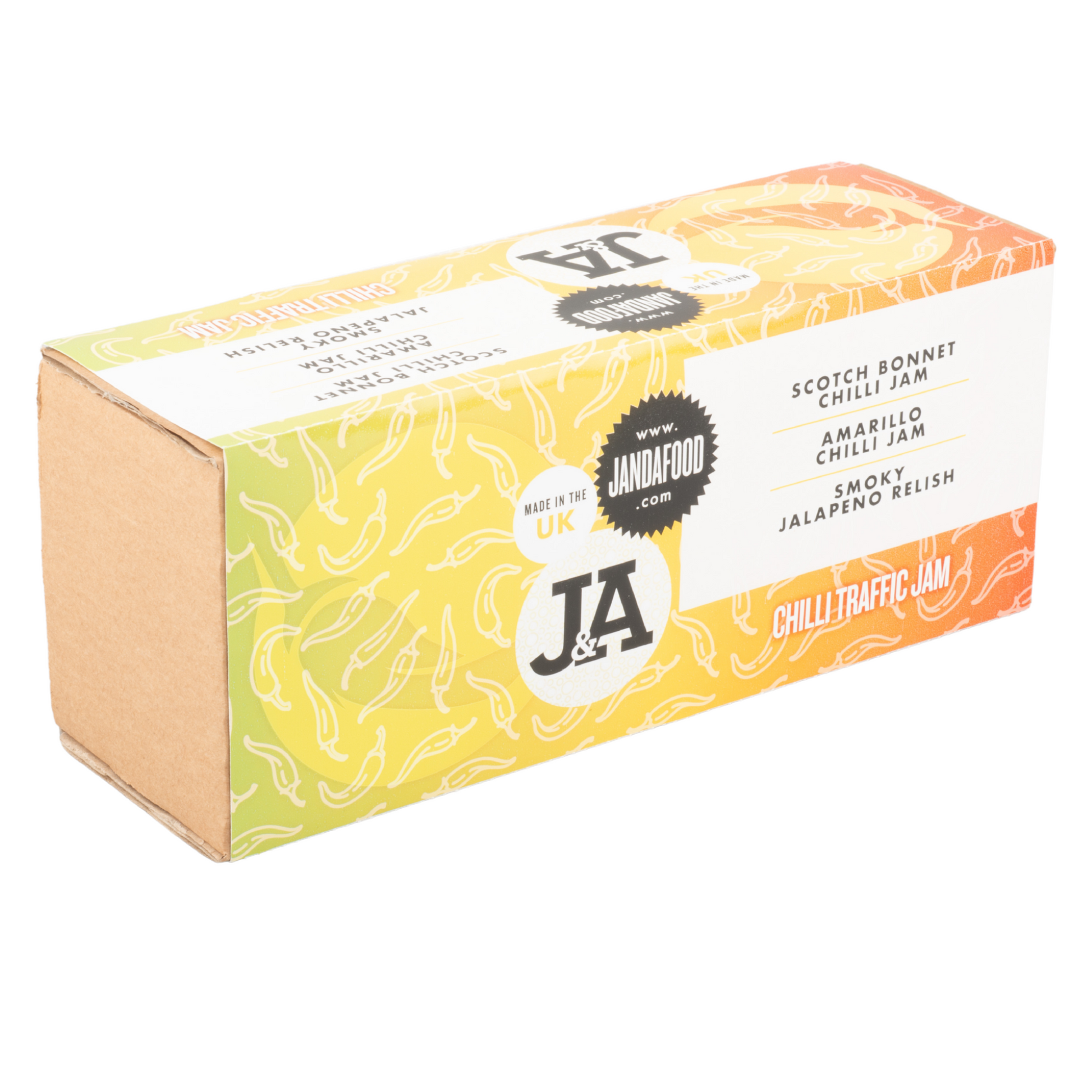 J&A Chilli Traffic Jam gift box on a white background
