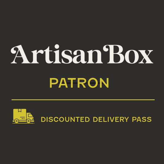 ArtisanBox Patron Delivery Pass membership card with branding and design details, used for exclusive delivery benefits.
