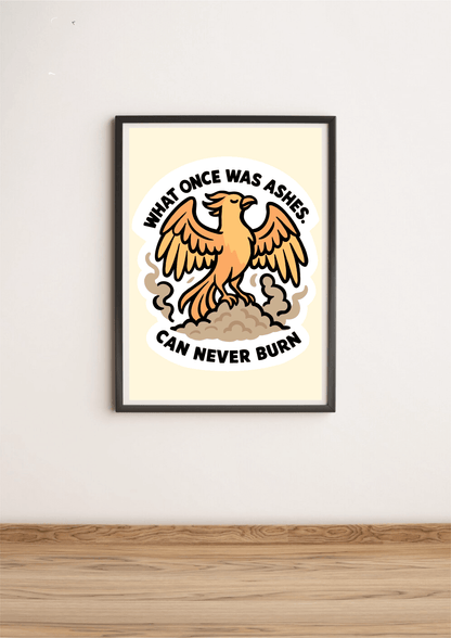 KEOLIX Phoenix wall art print featuring fiery ashes design, vibrant colors, and detailed artwork suitable for wall decoration.