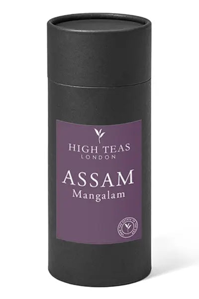 Assam Mangalam FTGFOP1 tea leaves from High Teas, showcasing golden tips and rich, aromatic dry tea leaves in a close-up shot.