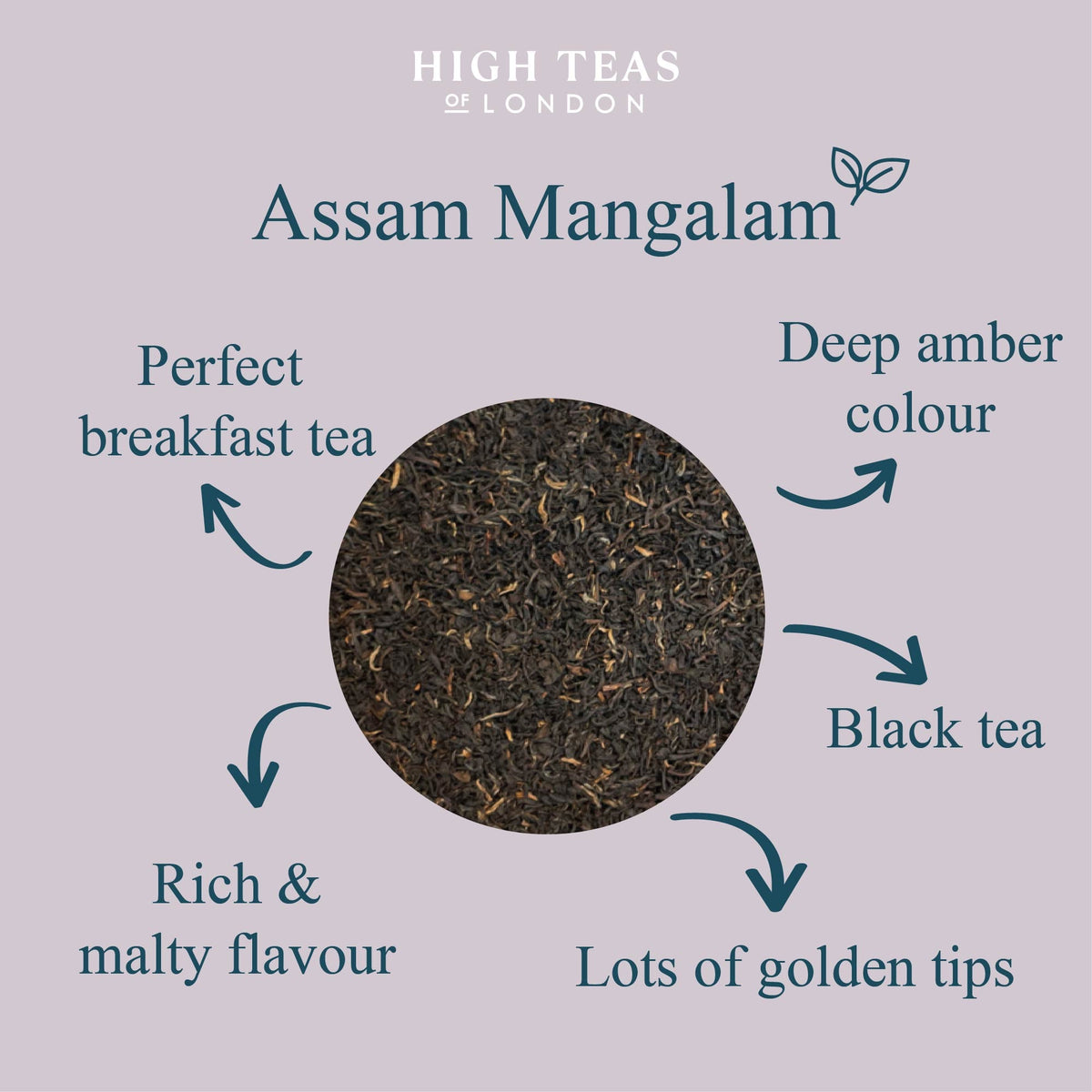 Assam Mangalam FTGFOP1 tea leaves from High Teas, showcasing fresh, whole dried tea leaves in a natural setting.