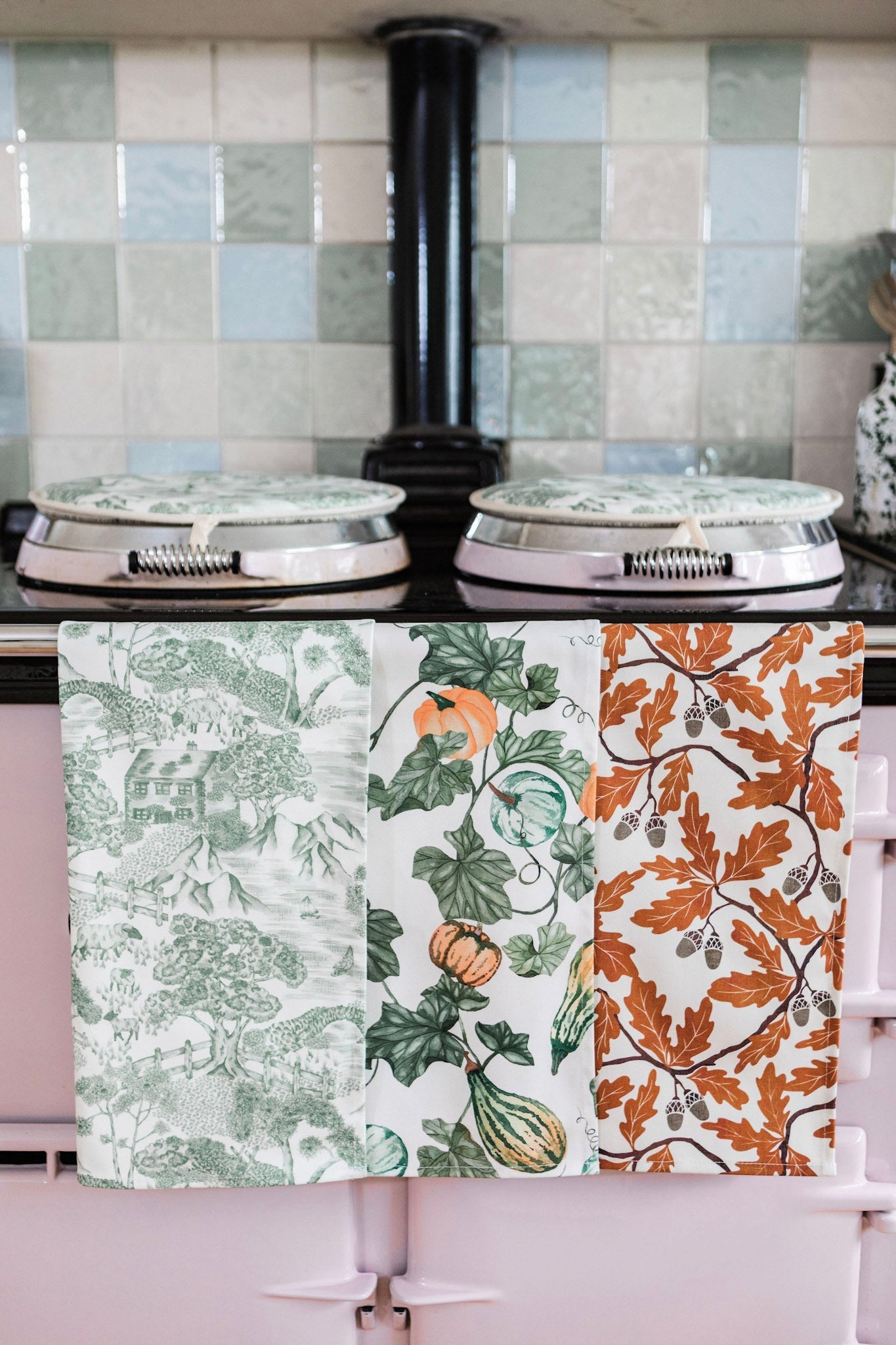 Lake District Toile tea towel by Avalon Home UK featuring scenic landscape design with traditional toile pattern.