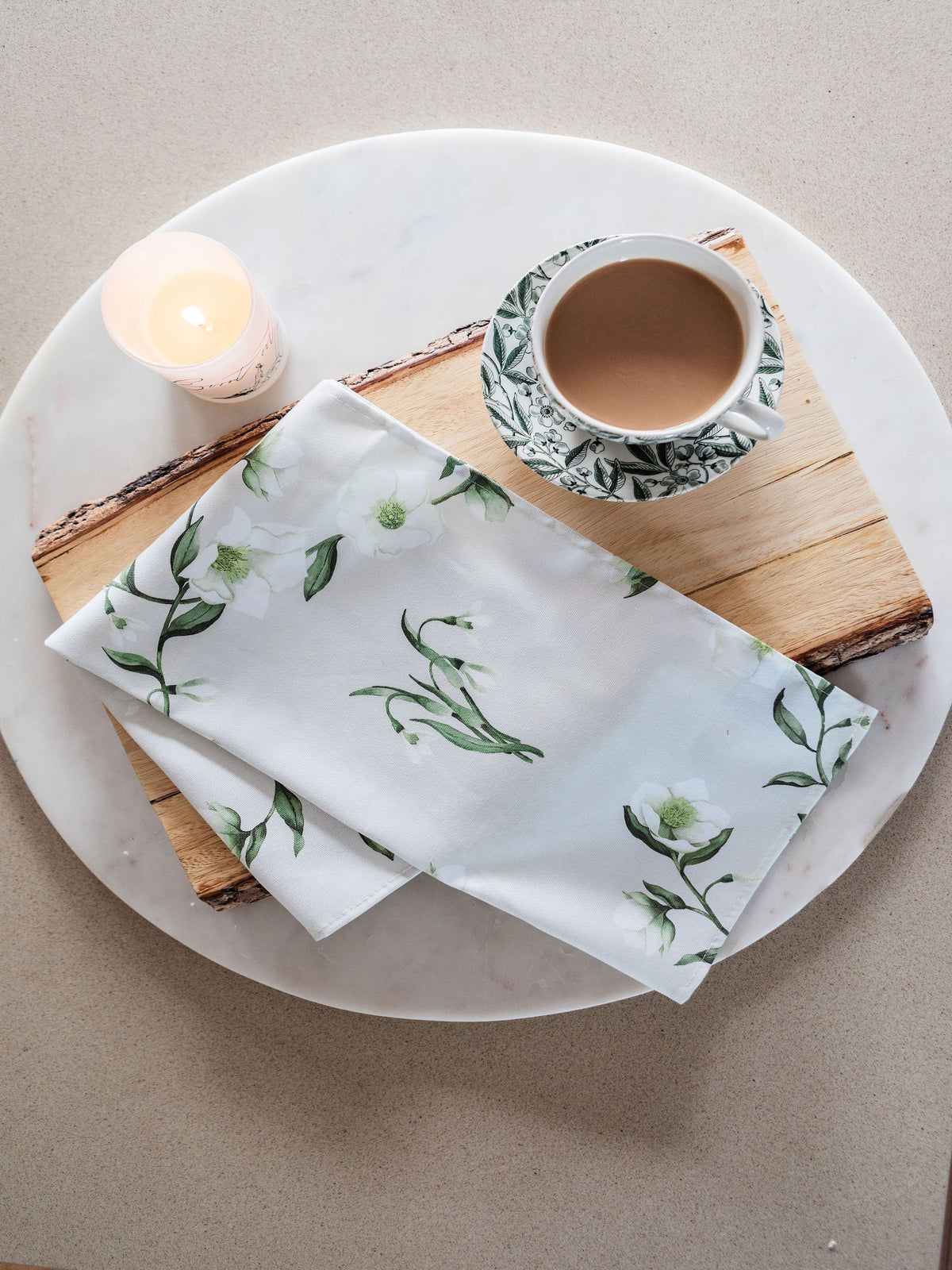 Snowdrop and hellebore floral tea towel from Avalon Home UK featuring spring garden design.