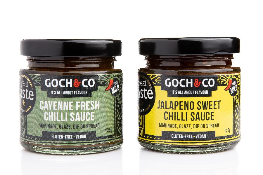 Goch & Co award-winning full-size condiment and sauce subscription box with a variety of flavorful condiments and sauces.
