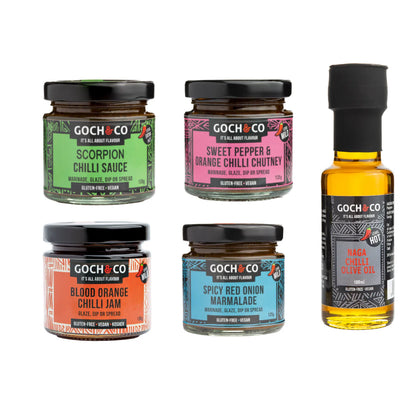 Goch & Co BBQ sauces gift set with assorted authentic flavors in a white background, perfect for grilling enthusiasts.