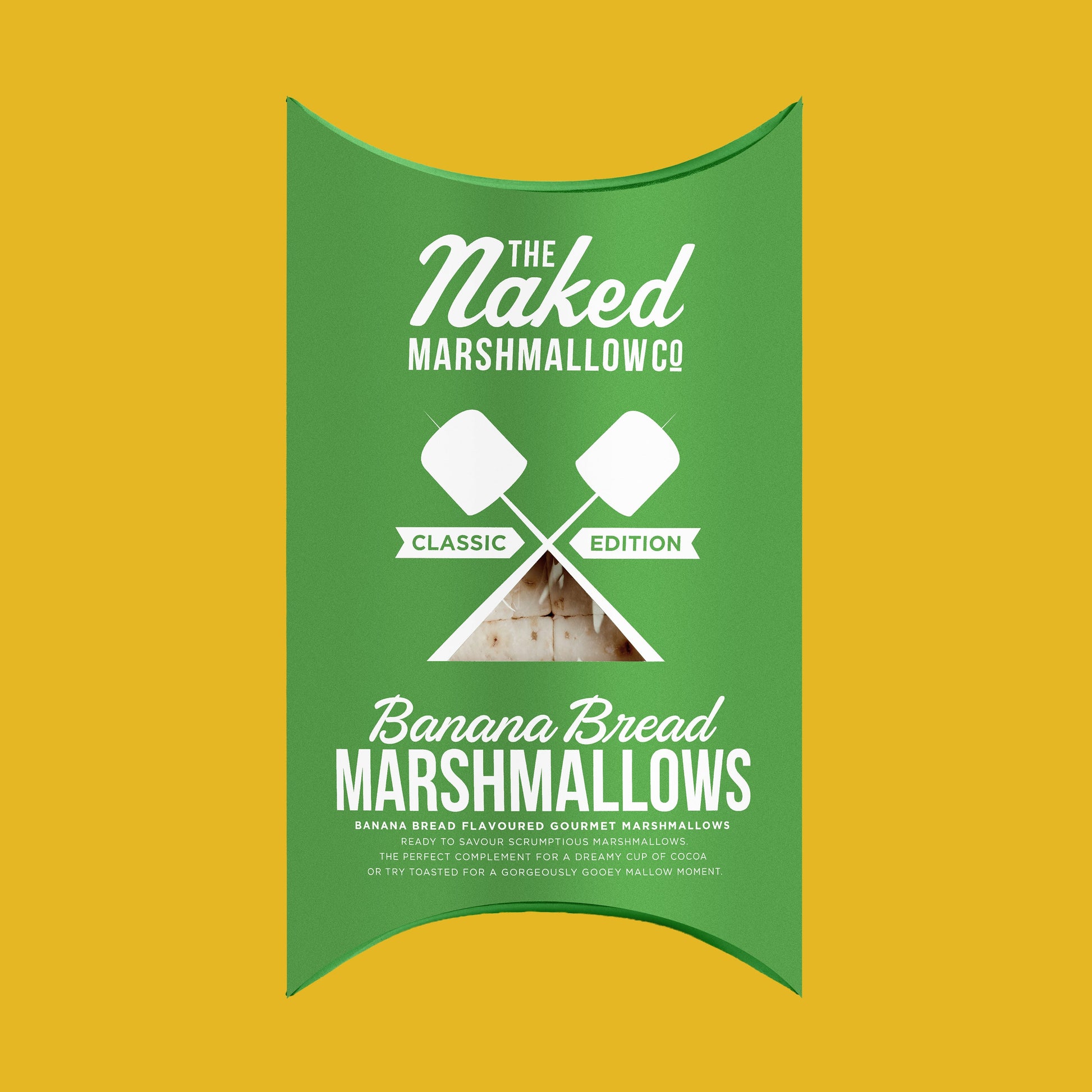 Gourmet banana bread marshmallow by THE MARSHMALLOW FACTORY, featuring a soft marshmallow with banana bread flavor and texture.