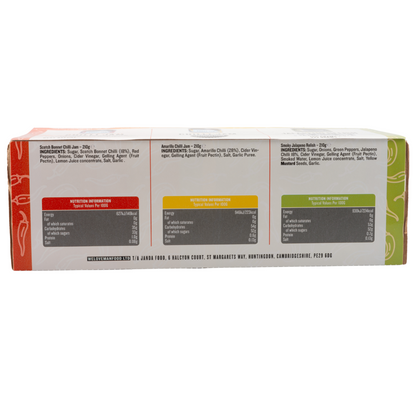 Base of J&A gift box with nutritional information and ingredient list.