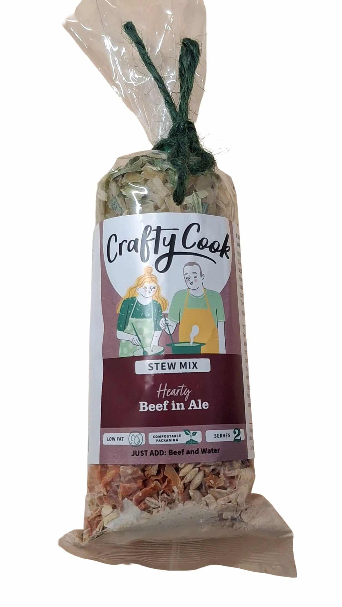 Beef in Ale Stew Mix by Crafty Cook showing a close-up of the uncooked stew mix in a small package.