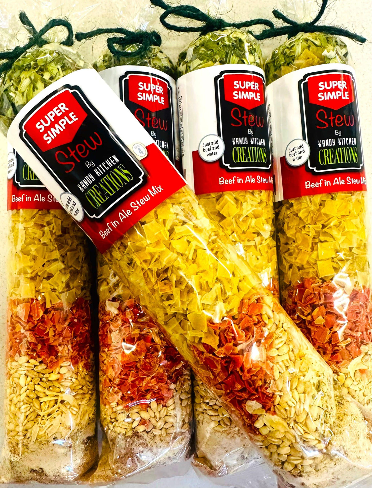 Crafty Cook Beef in Ale Stew Mix package with label, showing a close-up of the seasoning blend in a clear bag.