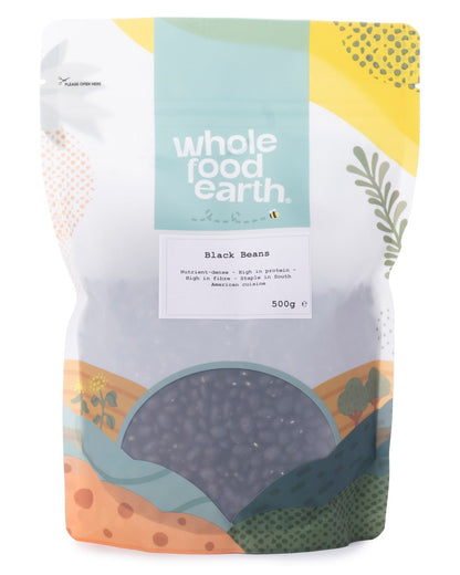 Whole Food Earth black beans in 500g pack, fresh and dry beans from the Beans & Pulses category.