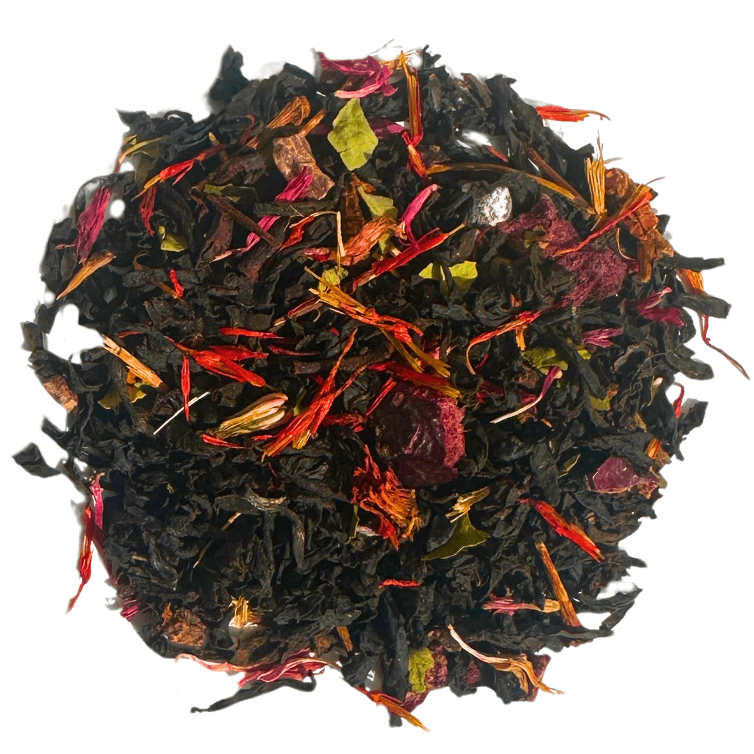 Black Forest Gateaux flavored black tea by Porter Hill Tea Company, featuring dark tea leaves and chocolate notes.